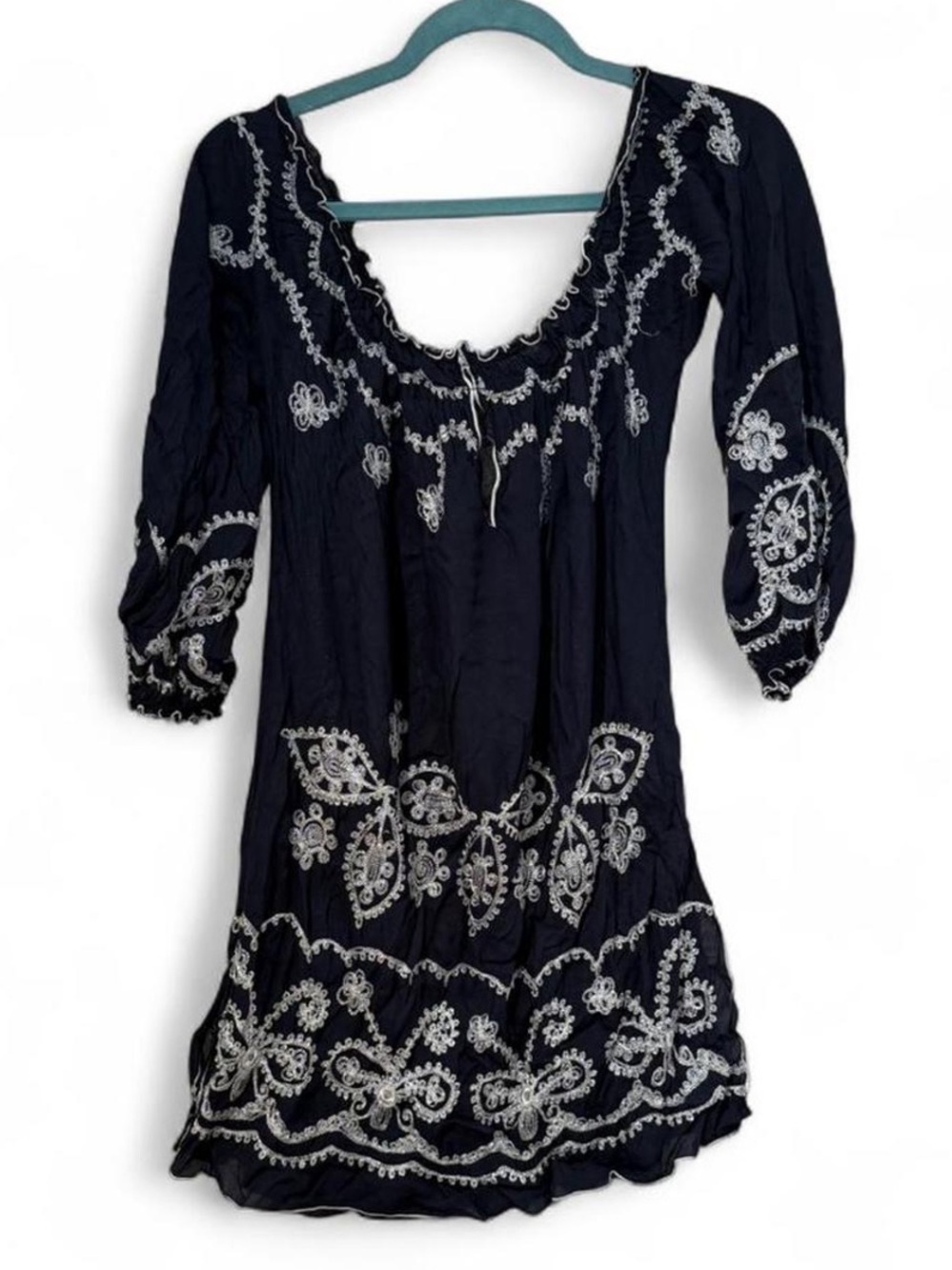 Poupette St. Barth Navy Tunic with White Embroidery